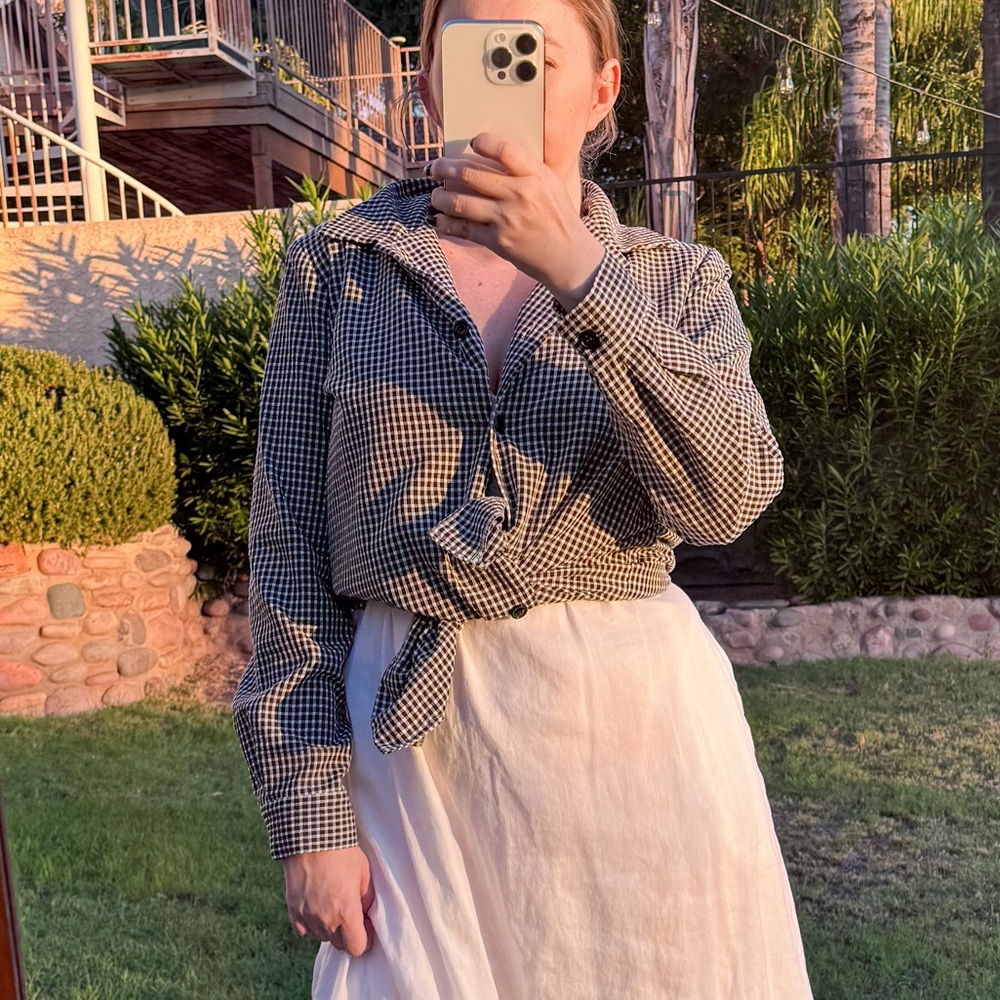Vintage brown and White Checkered Blouse